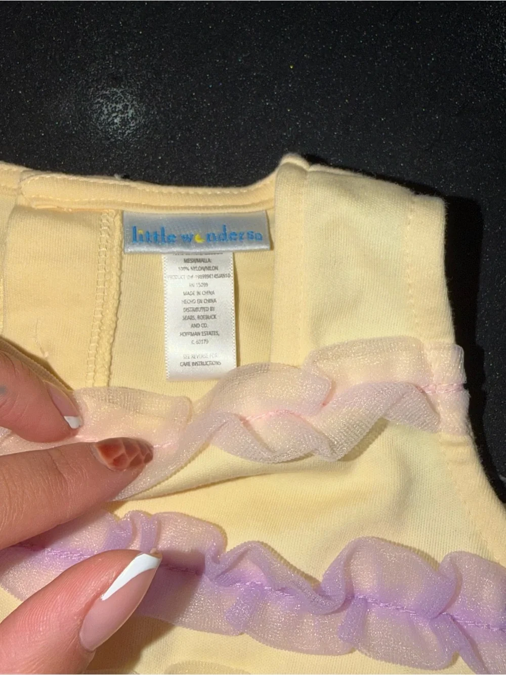 Little Wonders Yellow Ruffle Tank & Skirt Set with Pastel Pink and Lavender Trim
